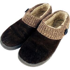 Womens Shoes Size 9 Clogs Flats Brown Slippers Leather Sweater Collar Button
